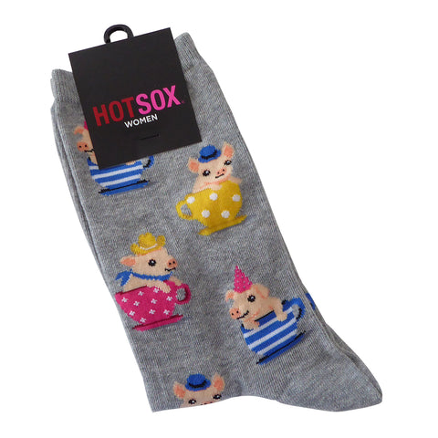 HOTSOX Women's Teacup Pig Gray Crew Socks