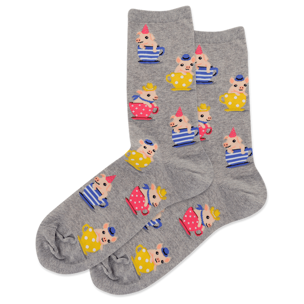 HOTSOX Women's Teacup Pig Gray Crew Socks